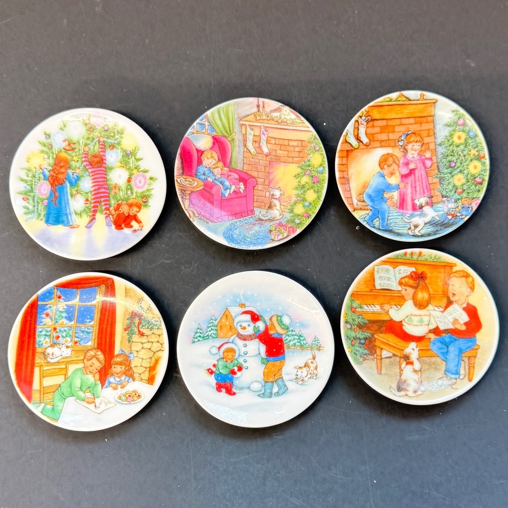 Vintage Hallmark Christmas Fine Porcelain Mini Plates 1987-1992 Set of 6 Hangers